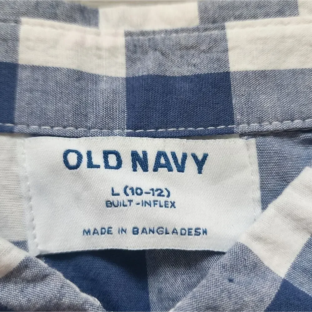 NWT Old Navy Boy's Plaid Short Sleeve Casual Button Down Shirt Large L 10-12